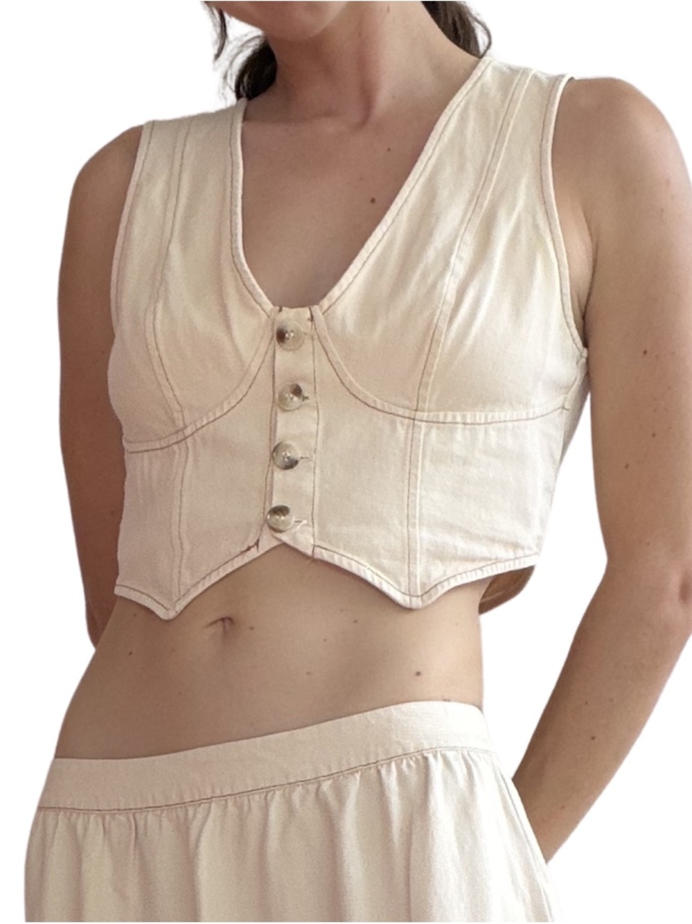 Le Lis Cream Button-Front Cropped Vest Top